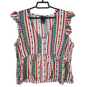 Womens Wrangler Retro Sleeveless Peplum Top Western Ruffle Trim V-Neck Size L